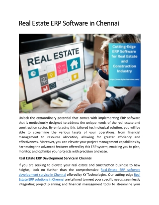 Real Estate ERP Software in Chennai