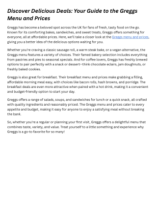 Discover Delicious Deals Your Guide to the Greggs Menu and Prices