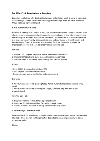 Top 3 Non-Profit Organizations in Bangalore