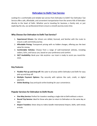 Dehradun to Delhi Taxi Service || Call 9871337888 to Book Your Taxi