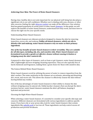 Achieving Clear Skin The Power of Water Based Cleansers