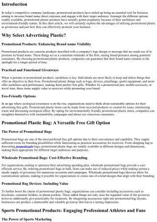 Promotional Plastic: Practical and Eco-Friendly Giveaways