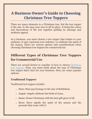 A Business Owner’s Guide to Choosing Christmas Tree Toppers