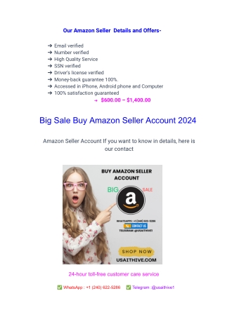 Big Sale Buy Amazon Seller Account 2024