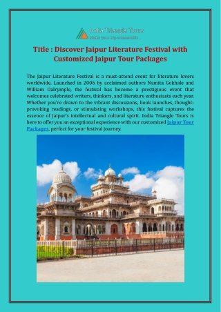 Discover Jaipur Literature Festival with Customized Jaipur Tour Packages