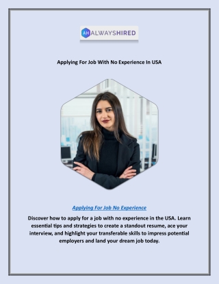 Applying For Job With No Experience In USA