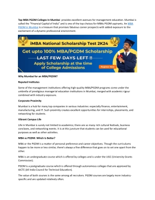 Top MBA PGDM Colleges In Mumbai