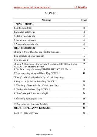 Quản lý hoạt động giáo dục ngoài giờ lên lớp trong trường PTDT nội trú Bắc Hà