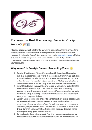 Best Banqueting venue in Ruislip