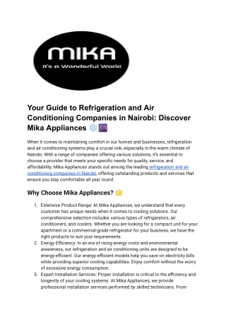 Refrigeration And Air Conditioning Companies in Nairobi