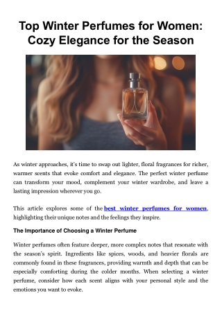 Top Winter Perfumes for Women-Cozy Elegance for the Season