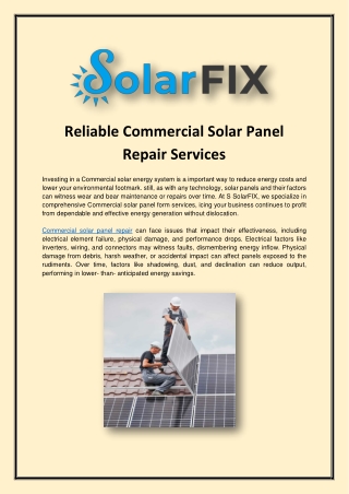 Reliable Commercial Solar Panel Repair Services