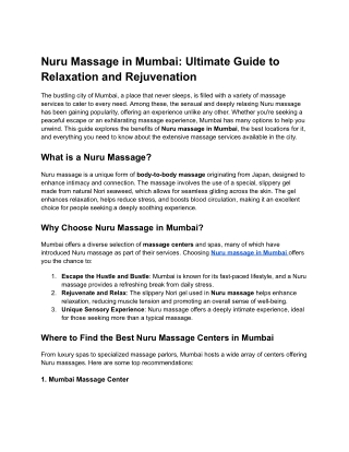 Nuru Massage in Mumbai: Ultimate Guide to Relaxation and Rejuvenation