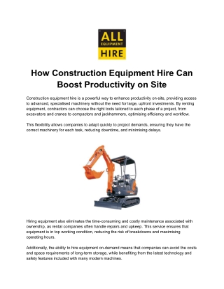 How Construction Equipment Hire Can Boost Productivity on Site