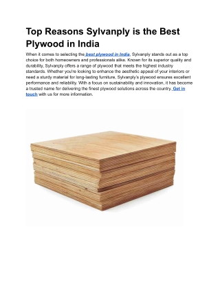 Top Reasons Sylvanply is the Best Plywood in India