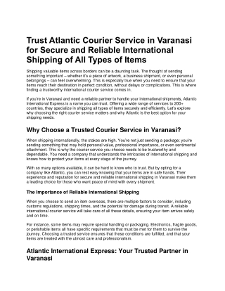 Trust Atlantic Courier Service in Varanasi  for Secure and Reliable Internationa