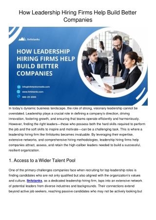 How Leadership Hiring Firms Help Build Better Companies