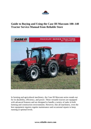 Buy and Download Case IH Maxxum Service Repair Manual