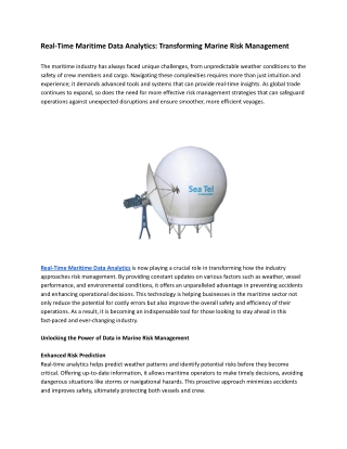 Real-Time Maritime Data Analytics: Transforming Marine Risk Management