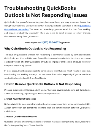 QuickBooks Outlook Is Not Responding: Troubleshooting