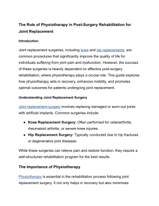 The Role of Physiotherapy in Post-Surgery Rehabilitation for Joint Replacement