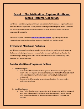 Montblanc Men's Perfume Collection