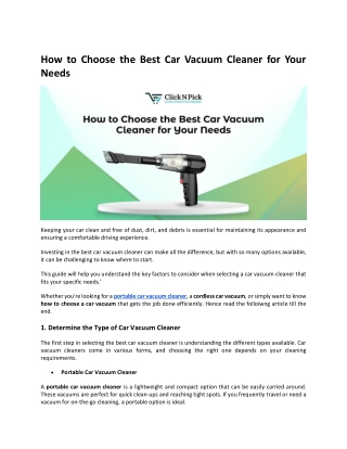 How to Choose the Best Car Vacuum Cleaner for Your Needs