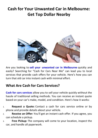 Cash for Your Unwanted Car in Melbourne-Get Top Dollar Nearby