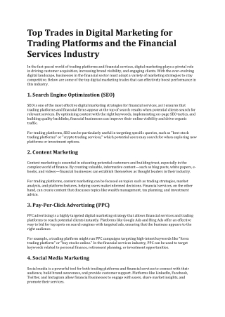 Top Trades in Digital Marketing for Trading Platforms and the Financial Services Industry