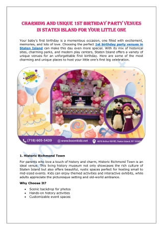 Charming and Unique 1st Birthday Party Venues in Staten Island for Your Little One
