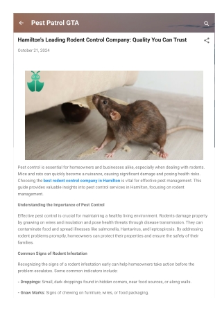 Hamilton's Leading Rodent Control Company Quality You Can Trust