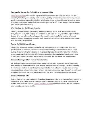 Tote Bags for Women: The Perfect Blend of Style and Utility