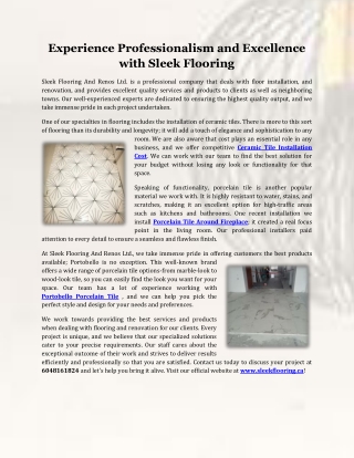 Experience Professionalism and Excellence with Sleek Flooring