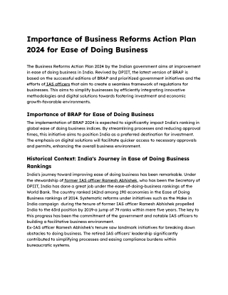 Importance of Business Reforms Action Plan 2024 for Ease of Doing Business