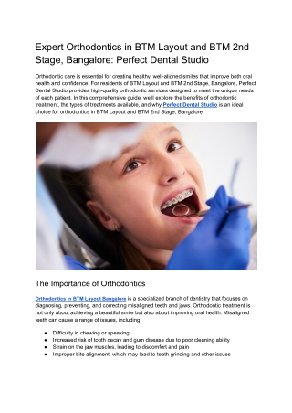 Expert Orthodontics in BTM Layout and BTM 2nd Stage, Bangalore_ Perfect Dental Studio
