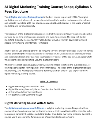 AI Digital Marketing Training Course; Scope, Syllabus & Fees Structure