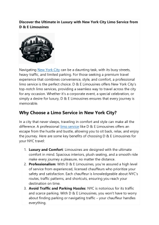 Discover the Ultimate in Luxury with New York City Limo Service from D & E Limou