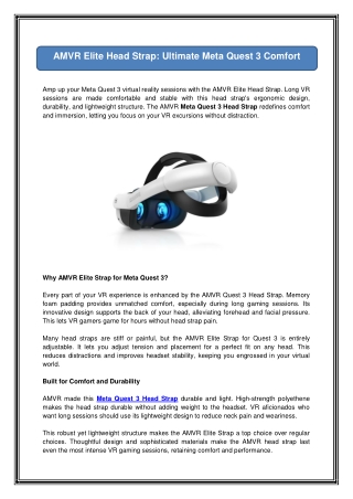 AMVR Elite Head Strap: Ultimate Meta Quest 3 Comfort