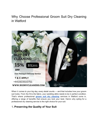 Groom Suit Dry Cleaning WATFORD