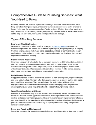 Comprehensive Guide to Plumbing Services
