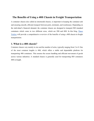 THE BENEFITS OF USING A 40FT CHASSIS IN FREIGHT TRANSPORTATION