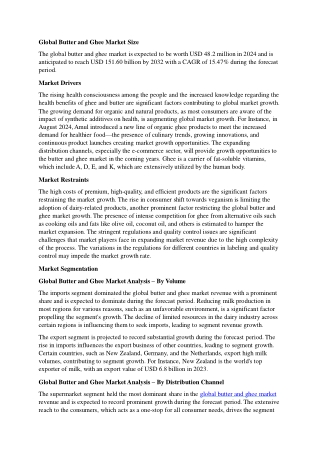Global Butter and Ghee Market Analysis | 2024 to 2032