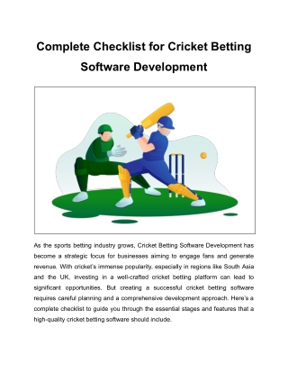 Complete Checklist for Cricket Betting Software Development
