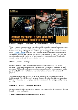 Ceramic Coating 101: Elevate Your Car’s Protection with Lords of Detailing