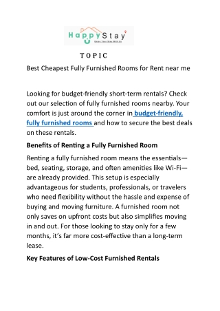 Best Cheapest Fully Furnished Rooms for Rent near me