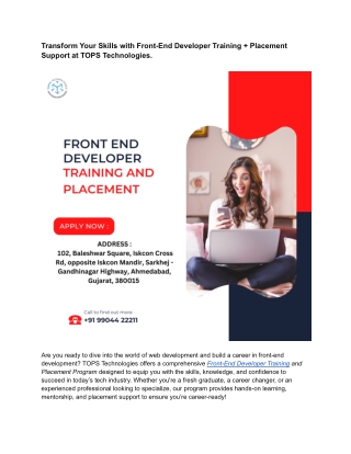 Transform Your Skills with Front-End Developer Training   Placement Support at TOPS Technologies