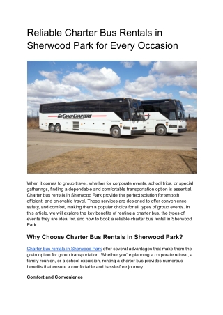 Reliable Charter Bus Rentals in Sherwood Park for Every Occasion