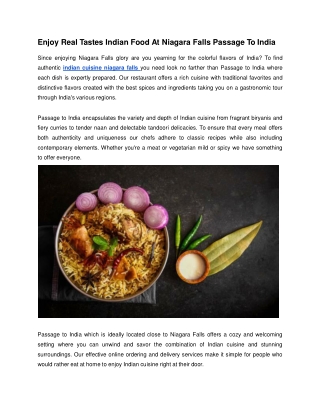 Enjoy Real Tastes Indian Food at Niagara Falls' Passage to India