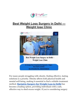 Best Weight Loss Surgery in Delhi  Weight Lose Clinic