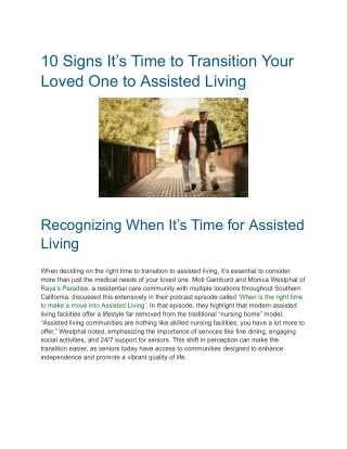 10 Signs It’s Time to Transition Your Loved One to Assisted Living